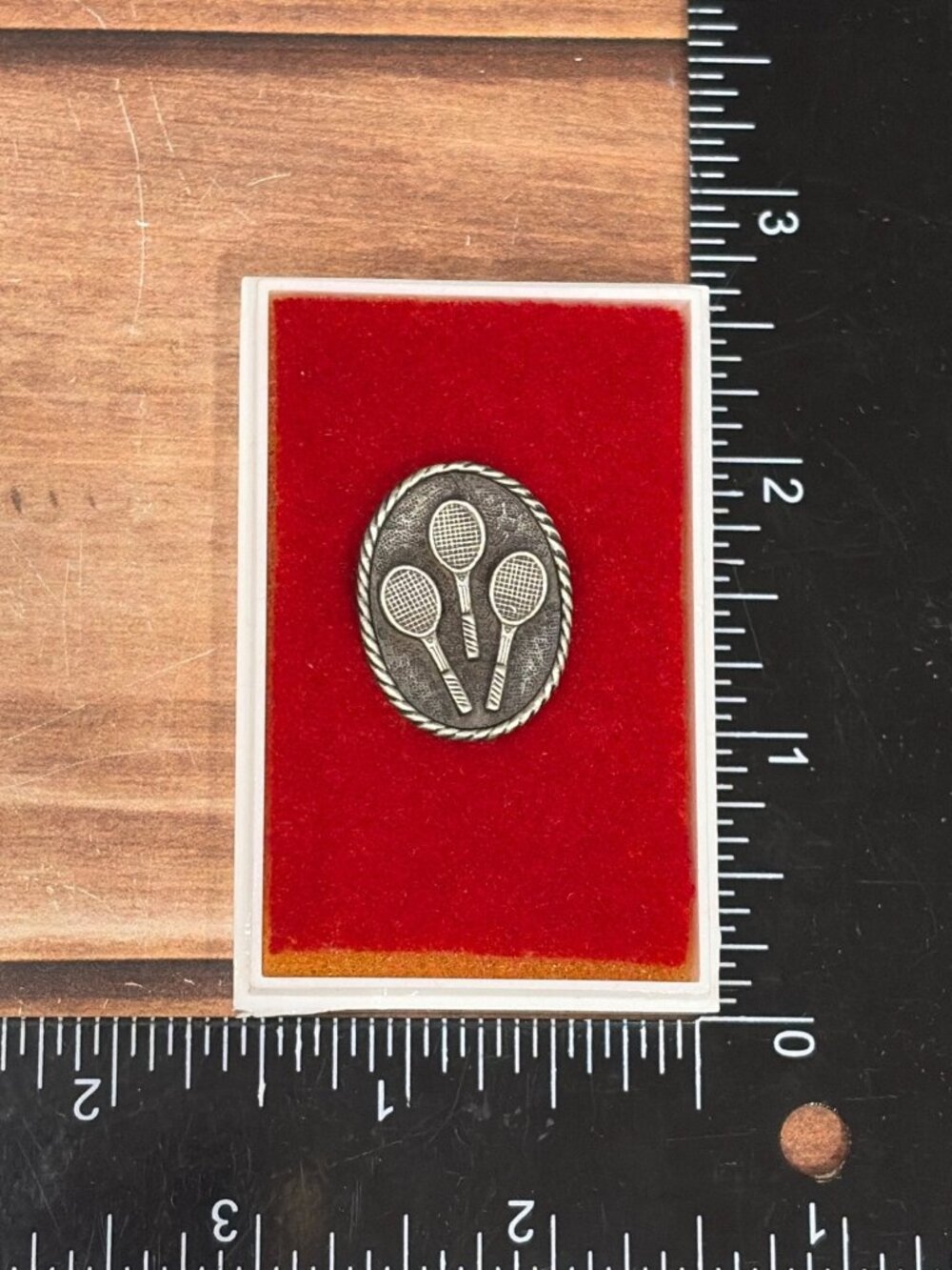 Pewter Tennis Racket Brooch Lapel Pins NOS Boxed Vintage GIFT AWARD